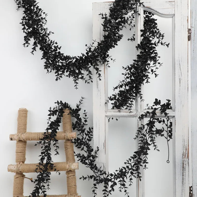 Black Eucalyptus Rattan Wall Hanging Artificial Outdoor Holiday Decor