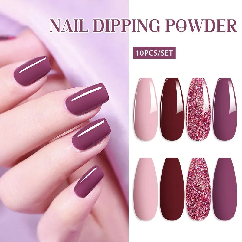 10pcs Nail Dip Powder Set Natural Finish No Lamp Needed Long Lasting DIY Nail Art