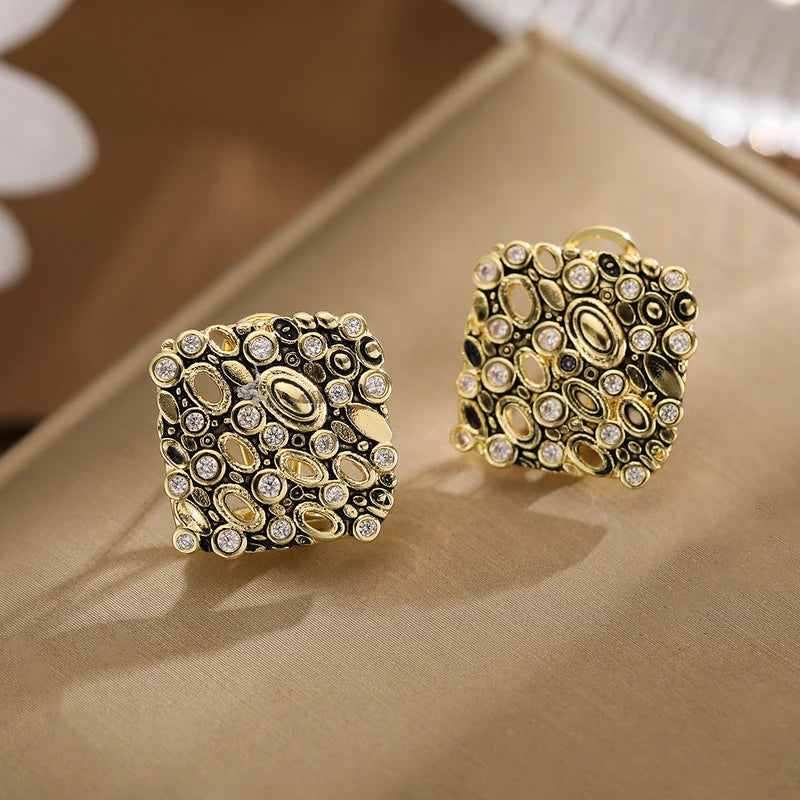 Vintage Square Synthetic Gemstone Earrings for Women, Copper Finish - Formal & Casual