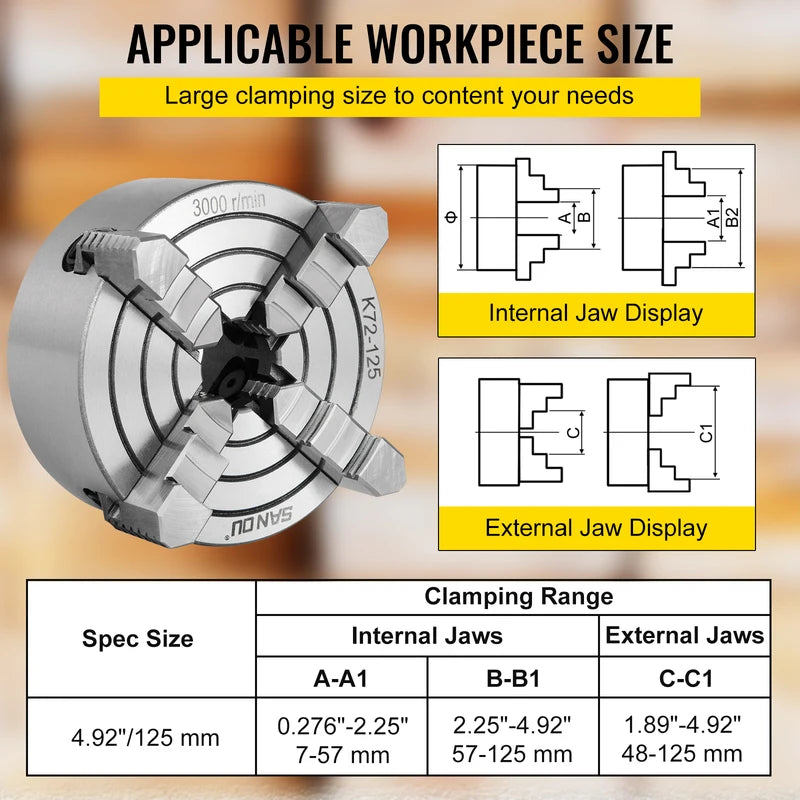 4-Jaw Independent Lathe Chuck K72-125 K72-100 125mm 100mm Metal Turning Machine Accessory