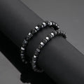 Men's Beaded Bracelet Set - Frosted Black Volcanic Stone Double Layer Jewelry