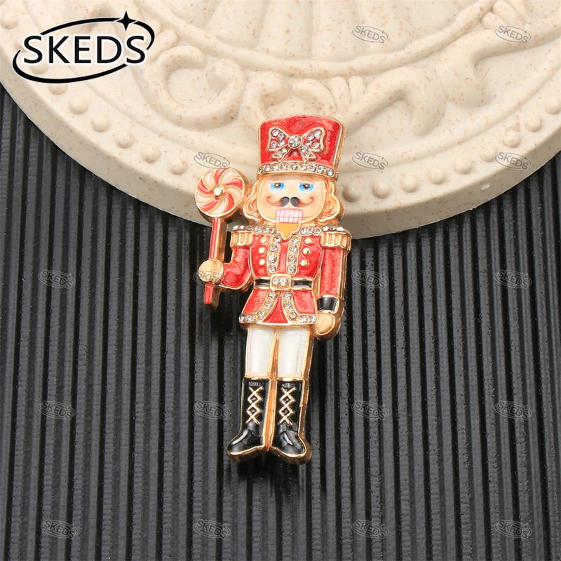 Christmas Nutcracker Brooch - Blue & White Porcelain Style Lapel Pin Gift