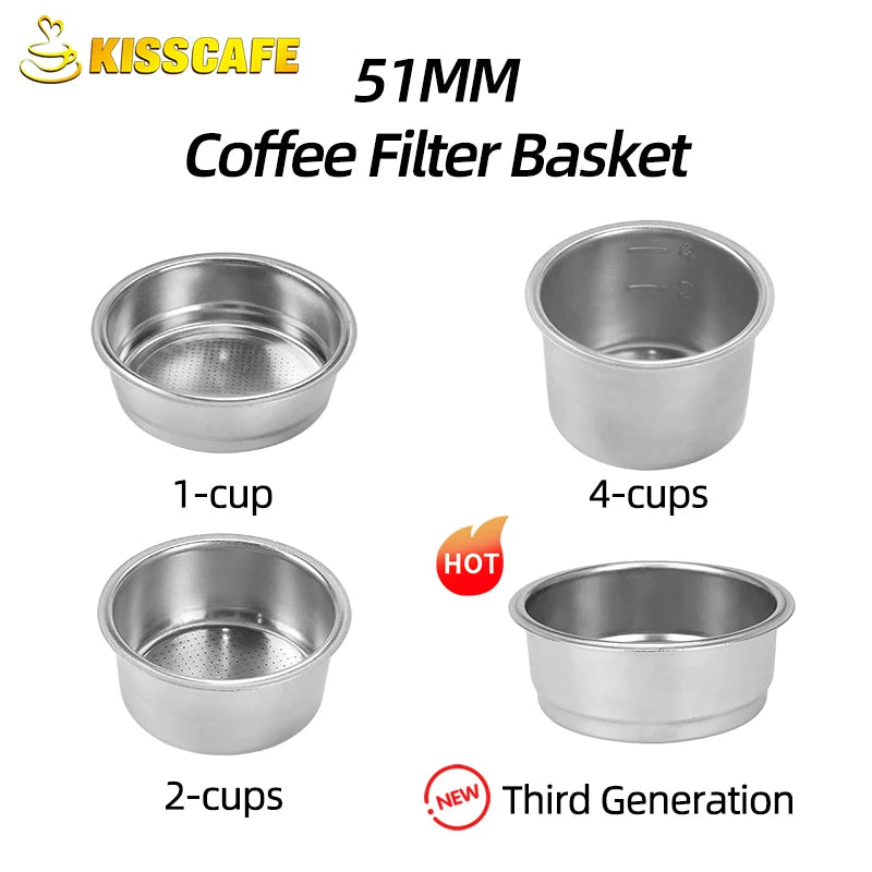 51MM Stainless Steel Coffee Filter Basket Replacement for Espresso Portafilter