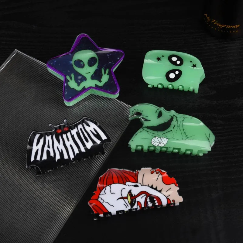 Halloween Glow-in-the-Dark Horror Hair Claw Clip Bat Clown Alien Demon Party Hair Accessory