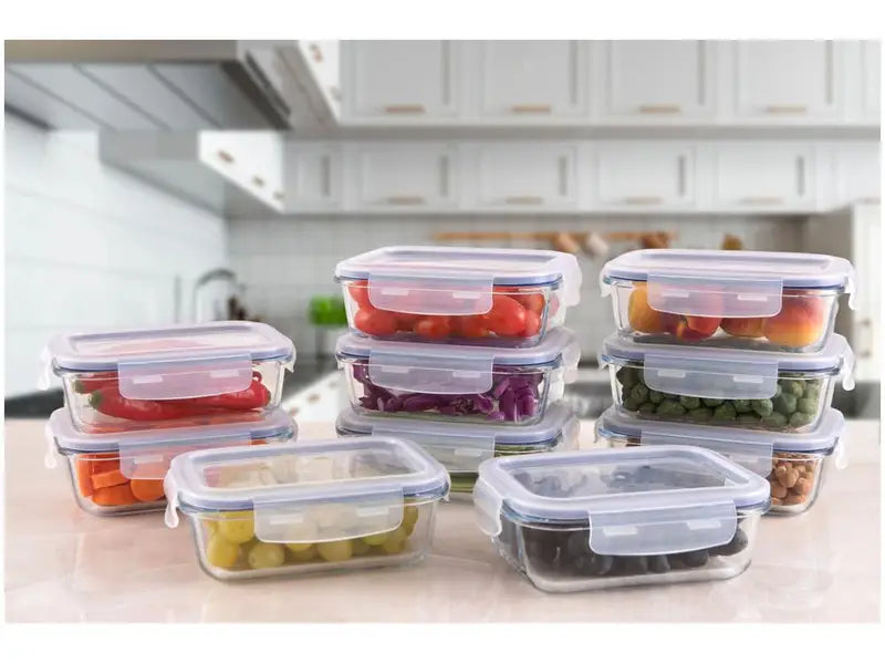 Glass Jar Set with Lock & Stock Lids - 640ml, 10 Pieces, Food Storage