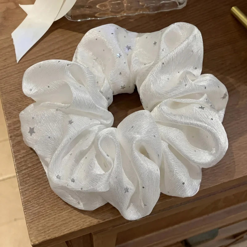 Romantic Star Print Satin Scrunchies for Women - Shiny Elastic Hair Ties, Elegant Hair Accessories for Daily & Party Wear