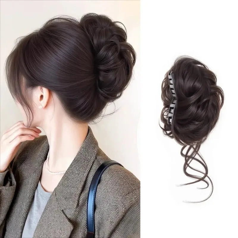 Synthetic Messy Bun Claw Clip Hairpiece for High Ponytail Updo Women Natural Invisible Heat Resistant Fiber