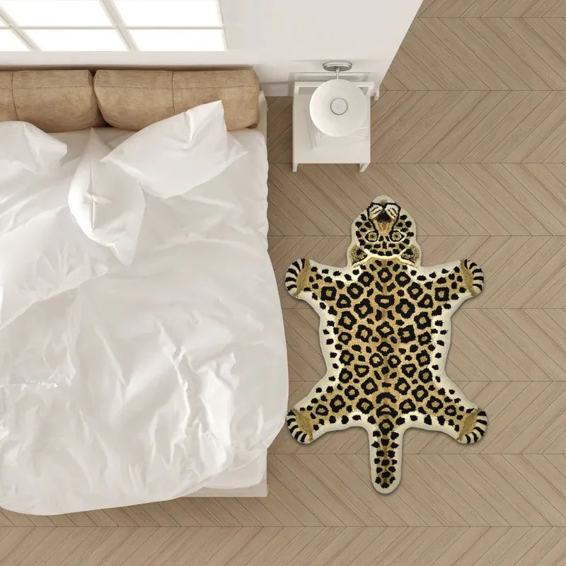 Cartoon Leopard Print Carpet for Bedroom Living Room Non-Slip Foot Mat Home Decor