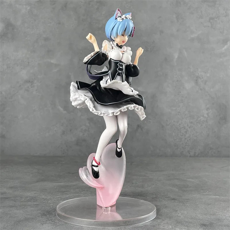 Anime Rem Cat-Eared Scene Figurine Set - Model Collection, Non-Boxed