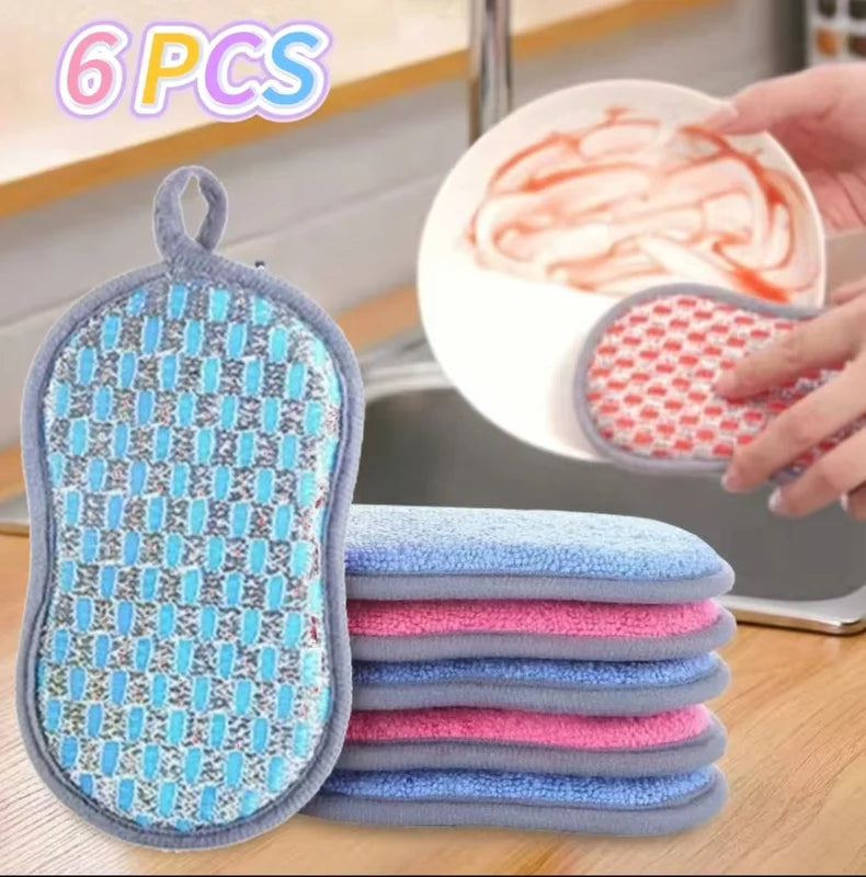 Double Sided Kitchen Cleaning Sponge Set - Eco-Friendly Dish Scrubber & Scouring Pad