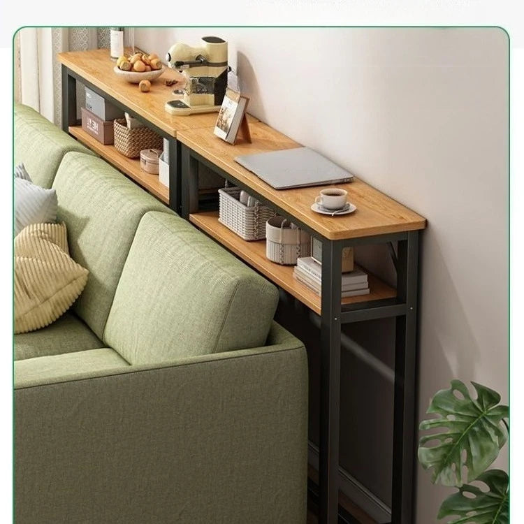 Multifunctional Sofa Back Shelf Coffee Table Storage Rack with Wood Surface