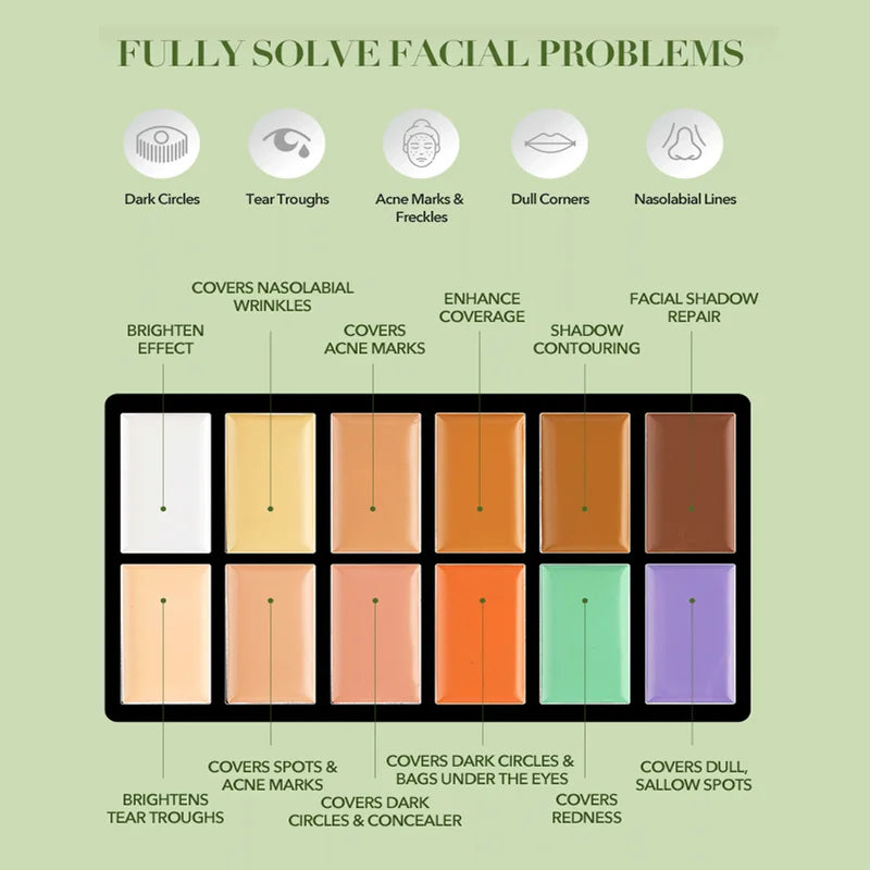 12-Color Concealer Foundation Cream Set for Acne Marks Dark Circles Full Coverage Makeup
