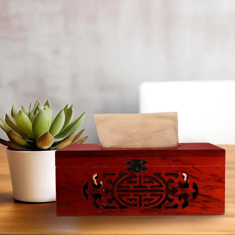 Wood Tissue Box Holder - Retro Elegant Desktop Napkin Dispenser for Home & Office