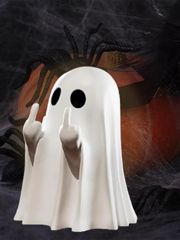 Halloween Ghost Statue - Cute & Terrifying Middle Finger Ghost Decor, Small Resin Figurine