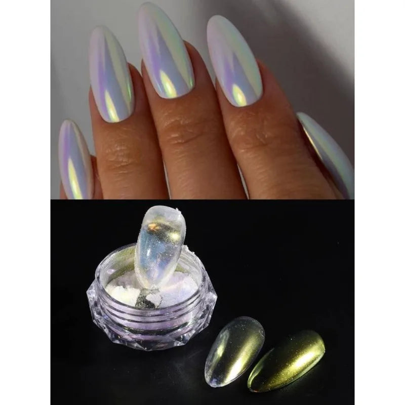 Holographic Mirror Nail Powder Glitter Dust - Mermaid Effect, Long-Lasting, Easy to Apply