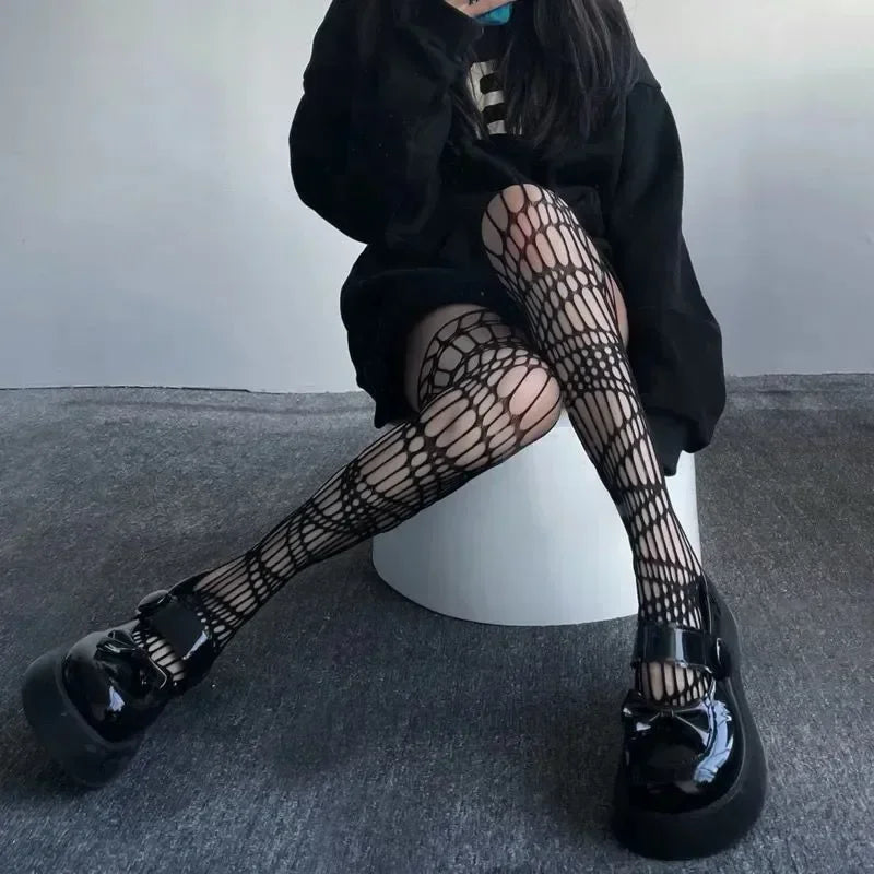 Gothic Fishnet Stockings for Women Halloween Garter Over Knee Tights
