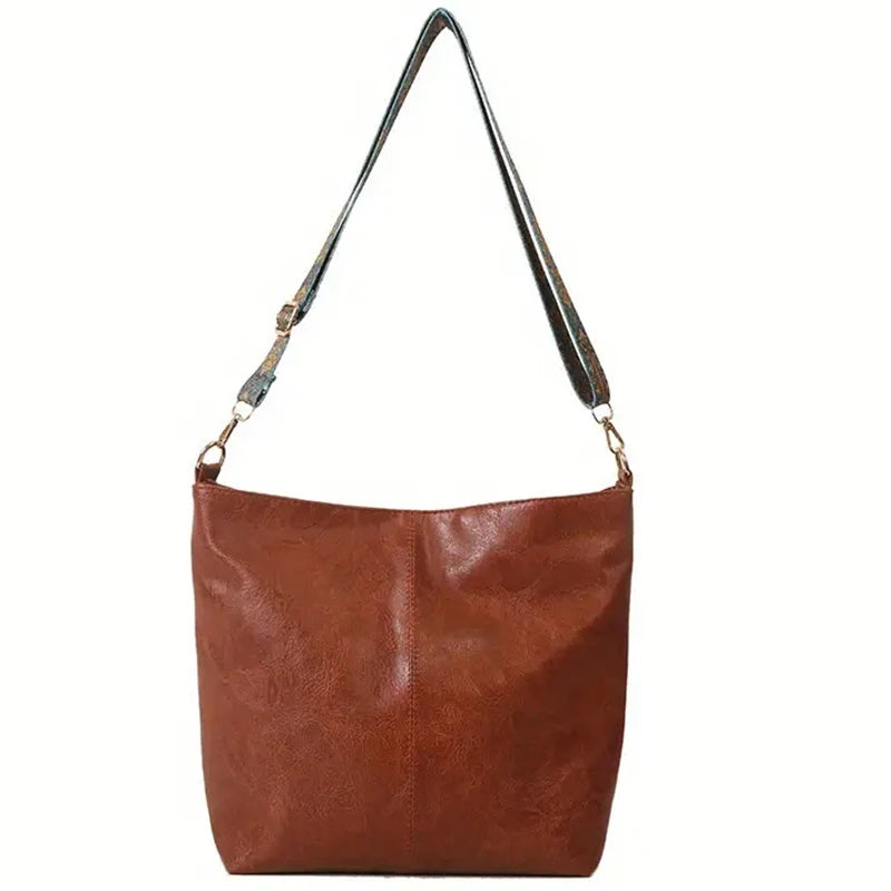 Women's Solid Color Tote Bag with Zipper Shoulder Strap - Casual Versatile Daily Carryall