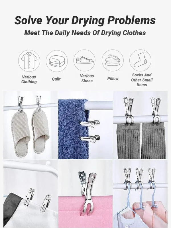 Stainless Steel Windproof Clothespins for Clothes Drying - 10 Pack