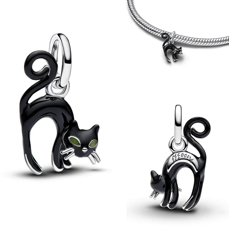 Sterling Silver Zodiac Sign Cat Flower Earrings & Necklace Set for Women Jewelry Gift