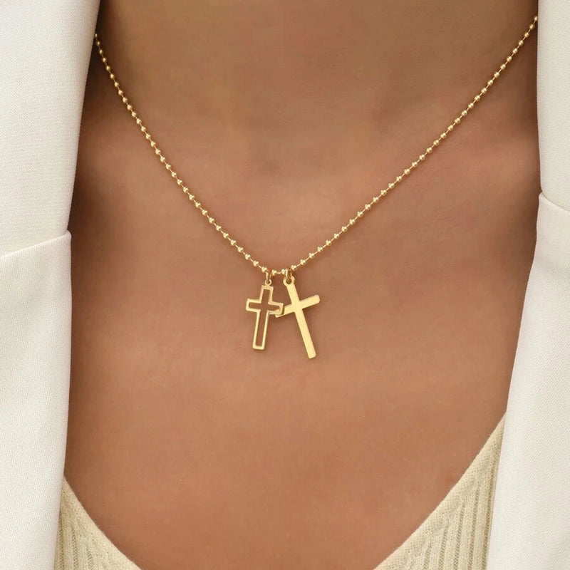 Minimalist Stainless Steel Cross Pendant Necklace for Men Women - Gold Color Jewelry