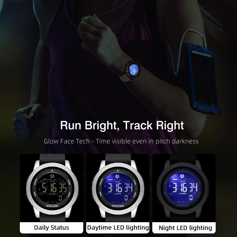 Digital Sport Watch Waterproof 50M Dual Time Men Women Fitness Pedometer Alarm