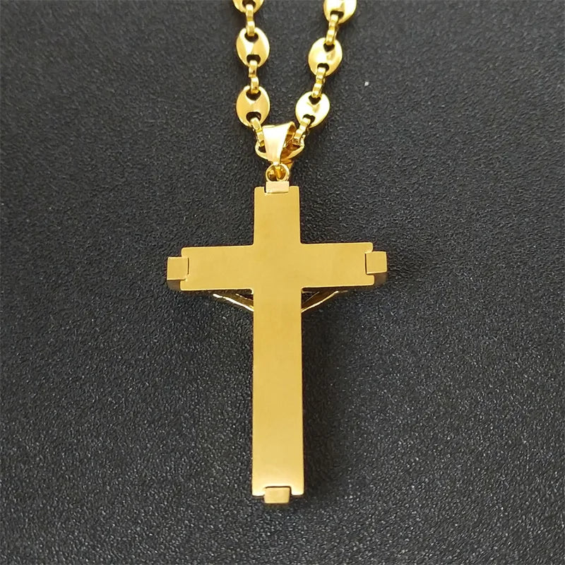 Christian Jesus Cross Pendant Necklace for Men Women Stainless Steel Gold Chain