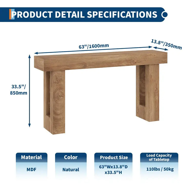 63-Inch Farmhouse Narrow Console Table for Entryway & Hallway