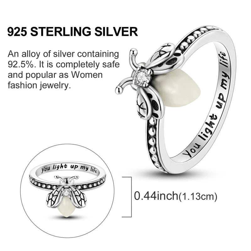 925 Sterling Silver Firefly Zircon Ring for Women Girls Jewelry Gift