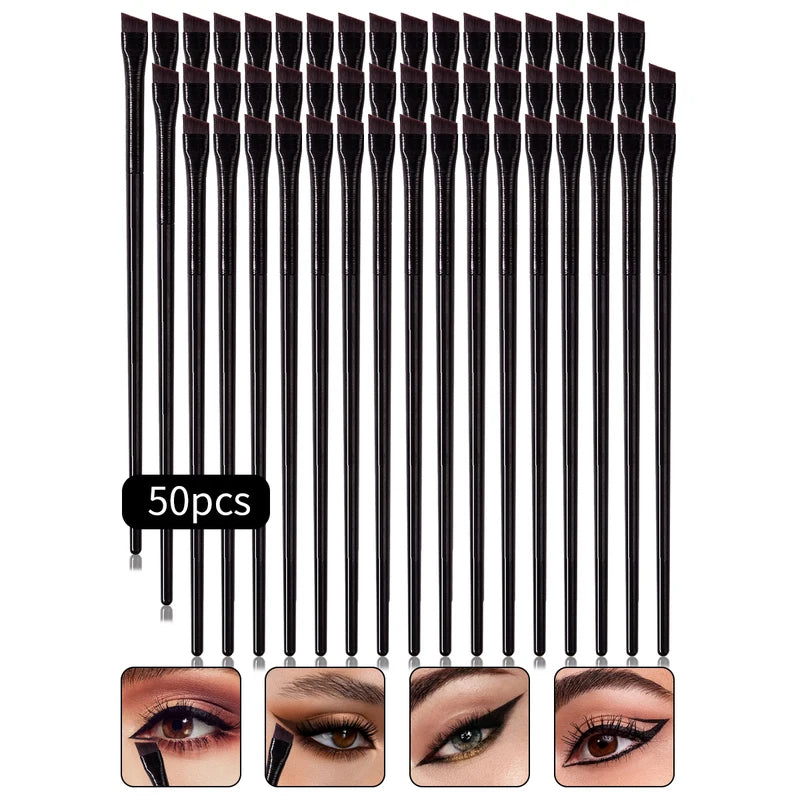 Disposable Eye Makeup Brush Set 50 Diagonal Eyeliner & Eyeshadow Brushes