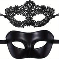 Black Lace Masquerade Mask Set for Couples - Venetian, Mardi Gras & Halloween