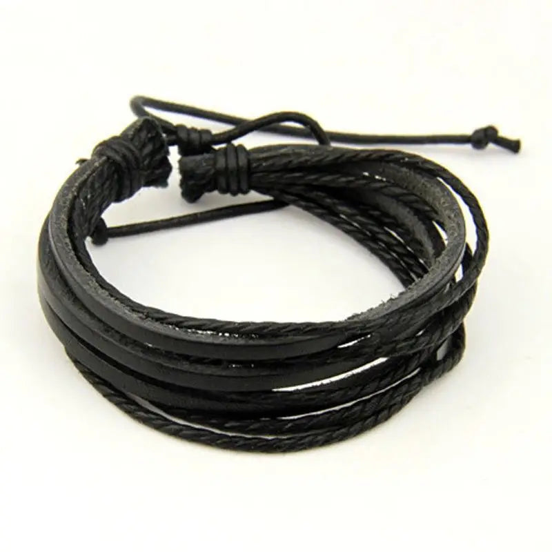 Men's Handmade Leather Wrist Bracelet Multilayer Lace Up Fashion Accessory