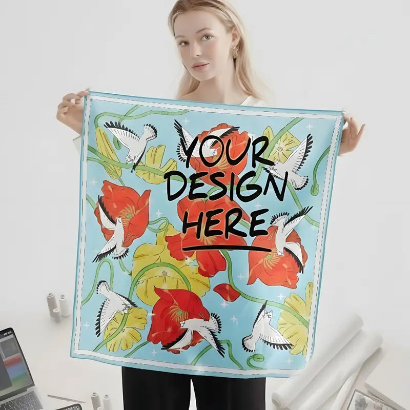 Custom Silk Scarf with Printed Design for Women - Versatile Headband & Shawl Accessory