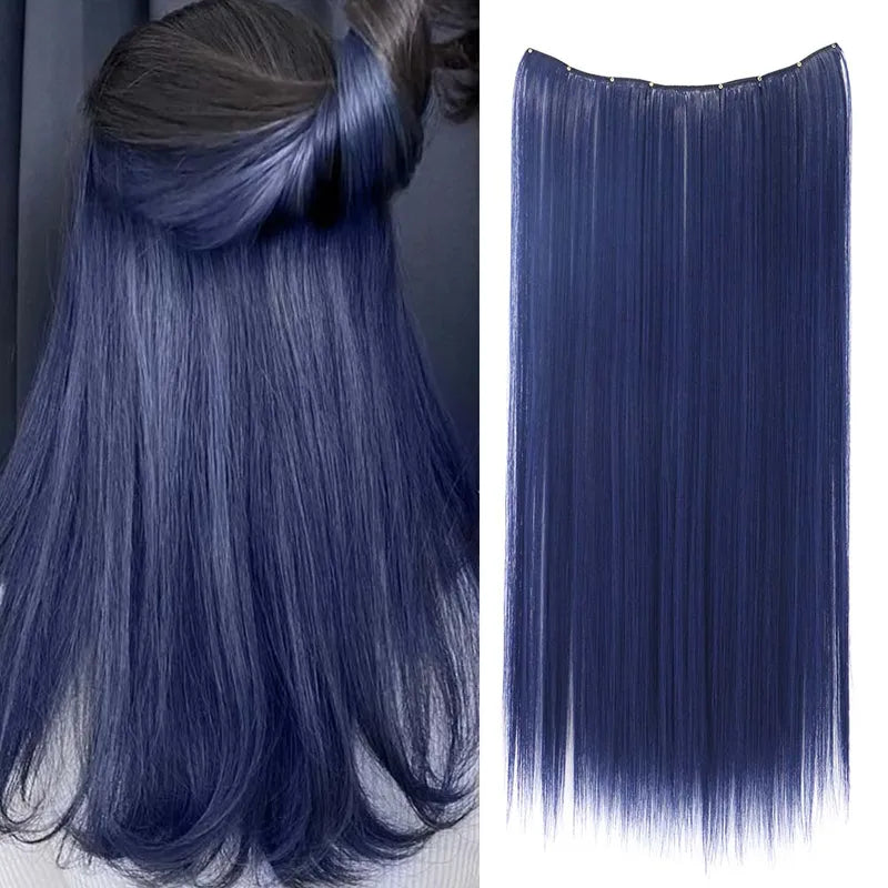 22in Colorful Straight Clip-In Hair Extensions for Women Long Synthetic Hairpiece