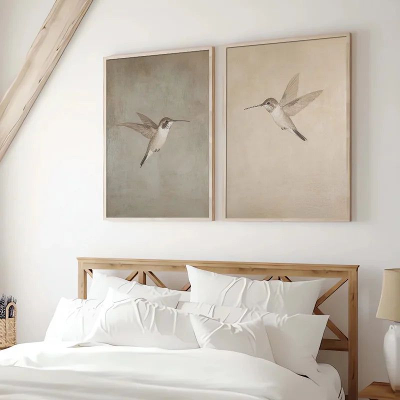 Set of 2 Retro Bird Canvas Wall Art Posters for Living Room Home Decor