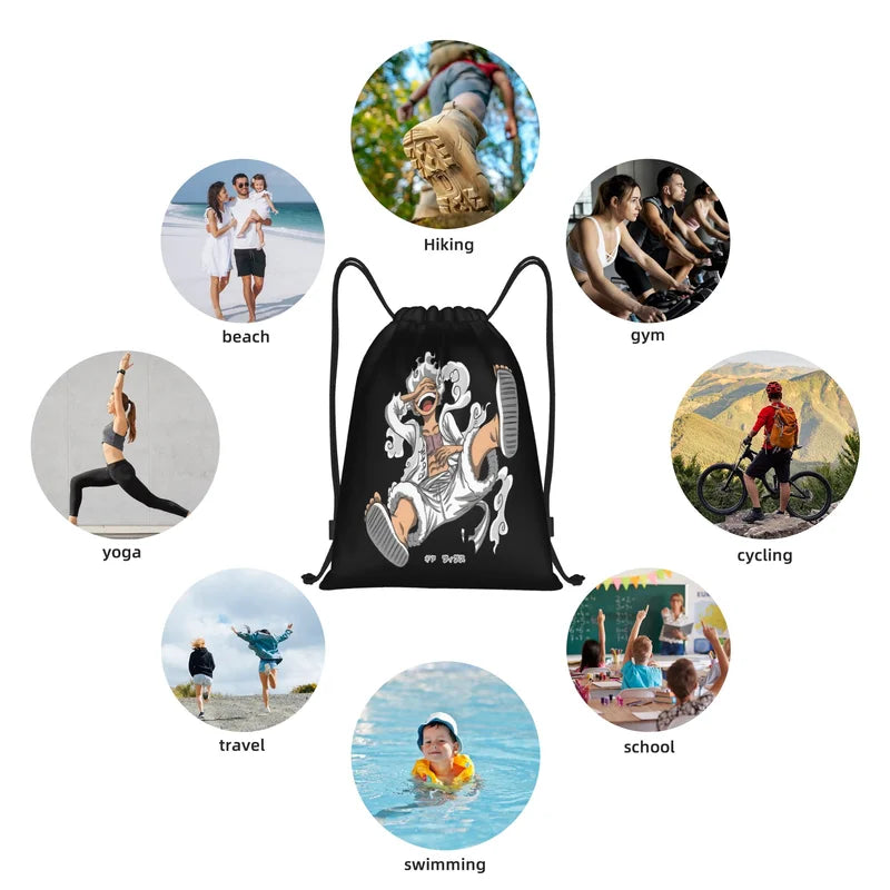 Anime One Piece Drawstring Backpack Waterproof Sports Bag Unisex Storage Bag for Kids and Adults