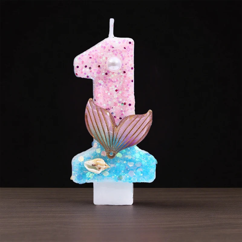 Digital Birthday Candles - Pink Blue Gradient Shell Design for Cake Toppers