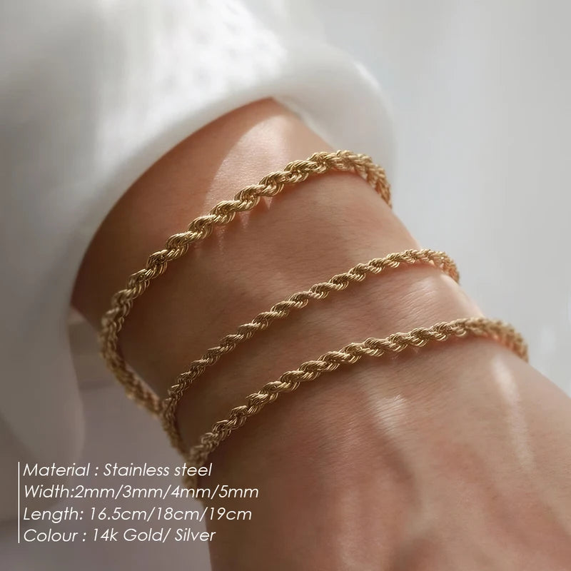 Gold Color Stainless Steel Rope Chain Bracelet for Women - Hip Hop Punk Fashion Jewelry