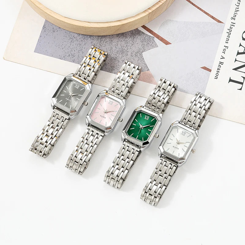 Women’s Square-Shaped Steel Band Quartz Watch with Fashionable Bracelet Design