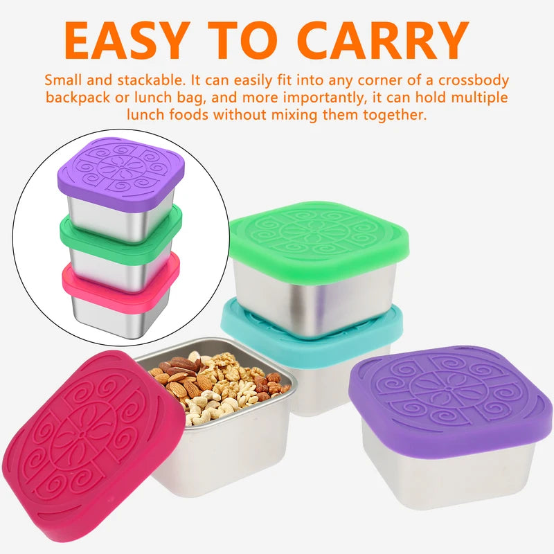 Stainless Steel Snack Containers with Silicone Leakproof Lids - 4 Pack, Portable Food Storage