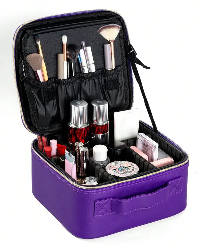 Large Capacity Travel Makeup Bag with 6 Compartments Portable Cosmetic Organizer for Skincare and Brushes