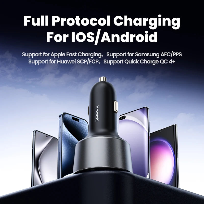 Fast Charging Car Charger with USB Type C QC 4.0 PPS PD 100W for Smartphone & Laptop