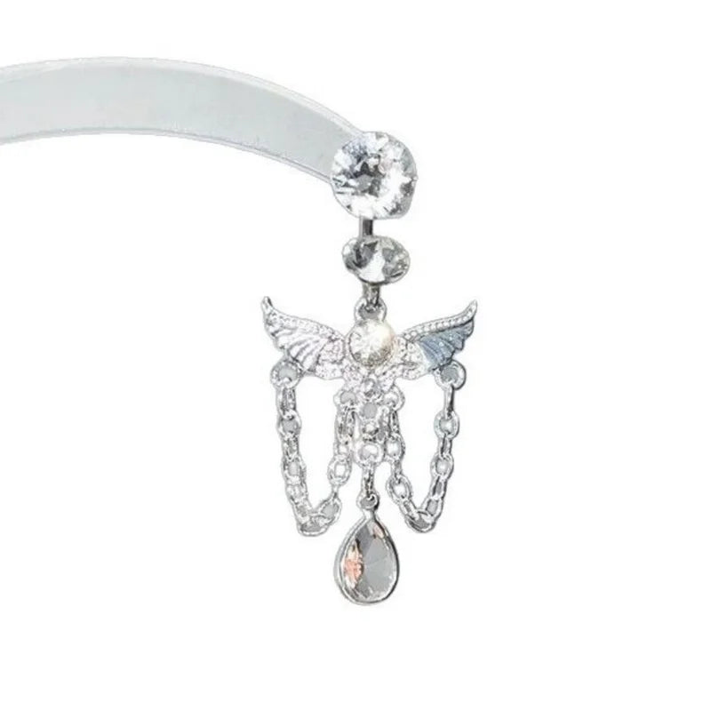 Angel Belly Button Ring with Butterfly Zircon Stainless Steel Navel Piercing for Women Body Jewelry