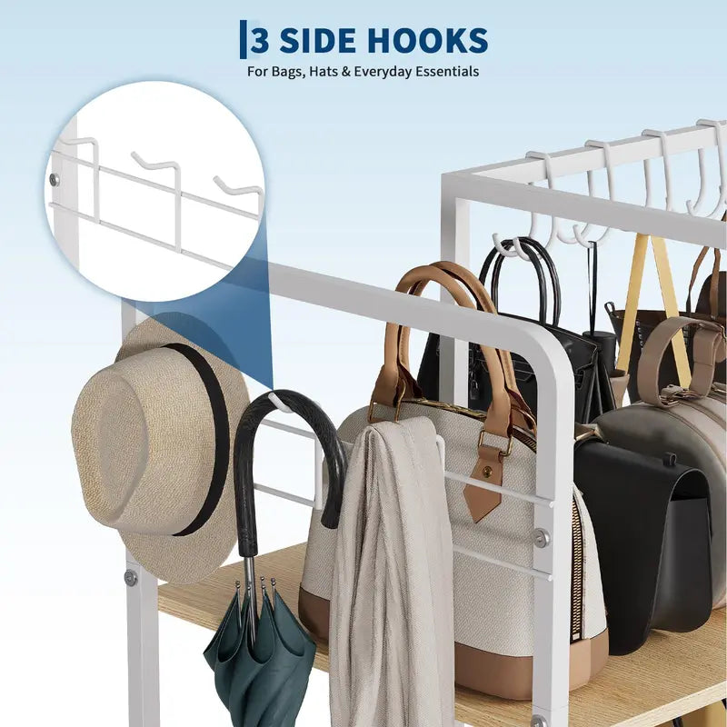 3-Tier Purse Organizer Rack with Wheels and Shelves for Closet Storage