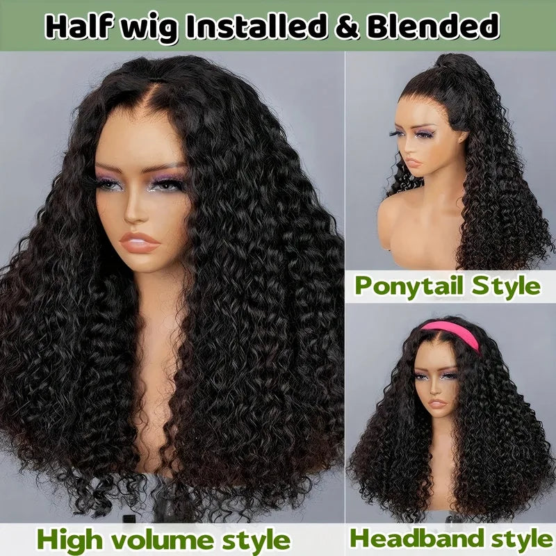 3-in-1 Human Hair Wigs for Women - Curly, Glueless, Flip Over, Seamless, Multiple Lengths & Colors