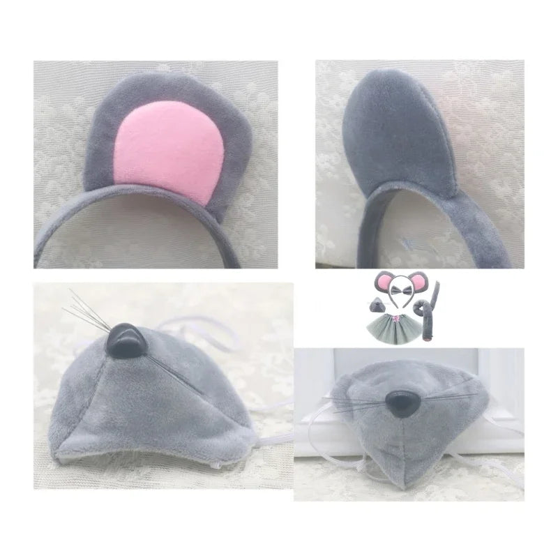 Kids Halloween Mouse Costume Set with Ears Tail Bowtie Skirt Gloves for Cosplay