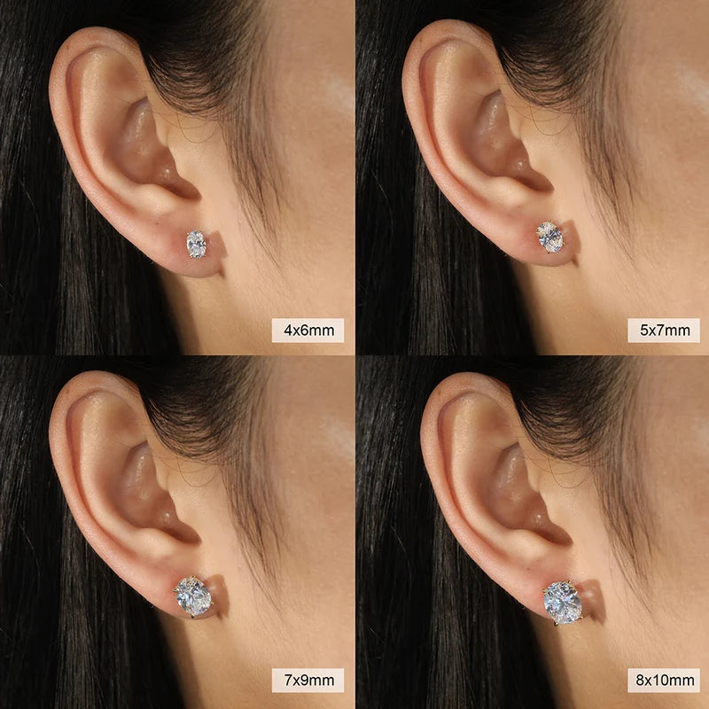 Women Oval Moissanite Stud Earrings 0.5-3ct Silver Jewelry Gift