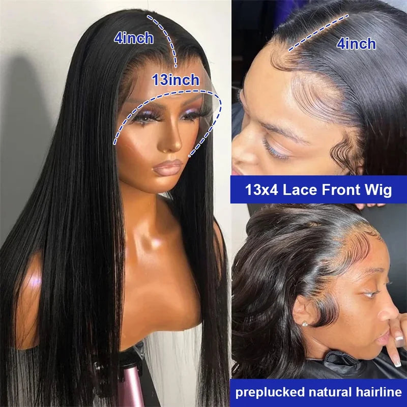 Long Human Hair Wigs 40 Inch Bone Straight HD Transparent Lace Front Wig for Women