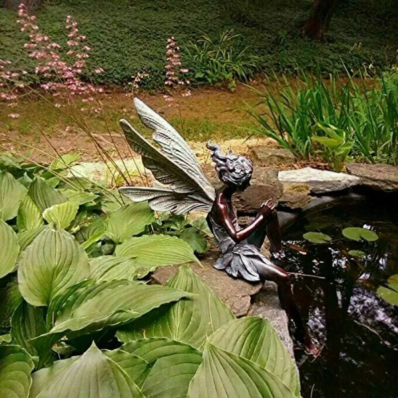 Fairy Garden Statue Playing Flute Resin Outdoor Lawn Decor - Hand Painted