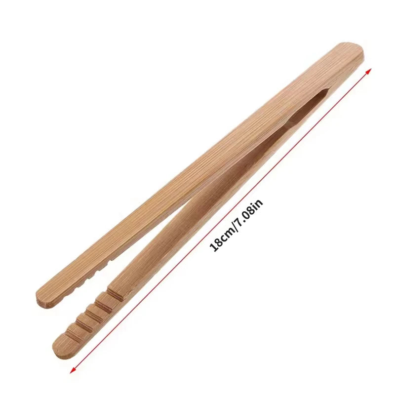 18cm Bamboo Wood Tongs for Food, Toast, Salad, Bacon & Ice Tea Clips