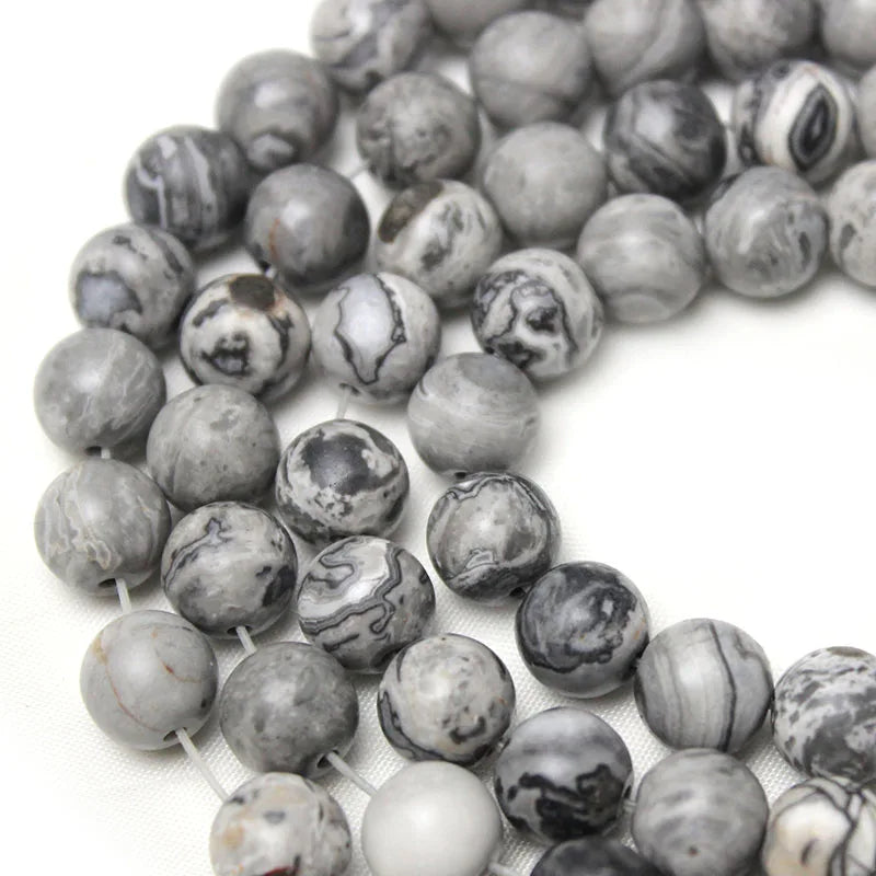 Natural Stone Matte Map Jasper Beads - Loose Round Spacer Beads for Jewelry Making